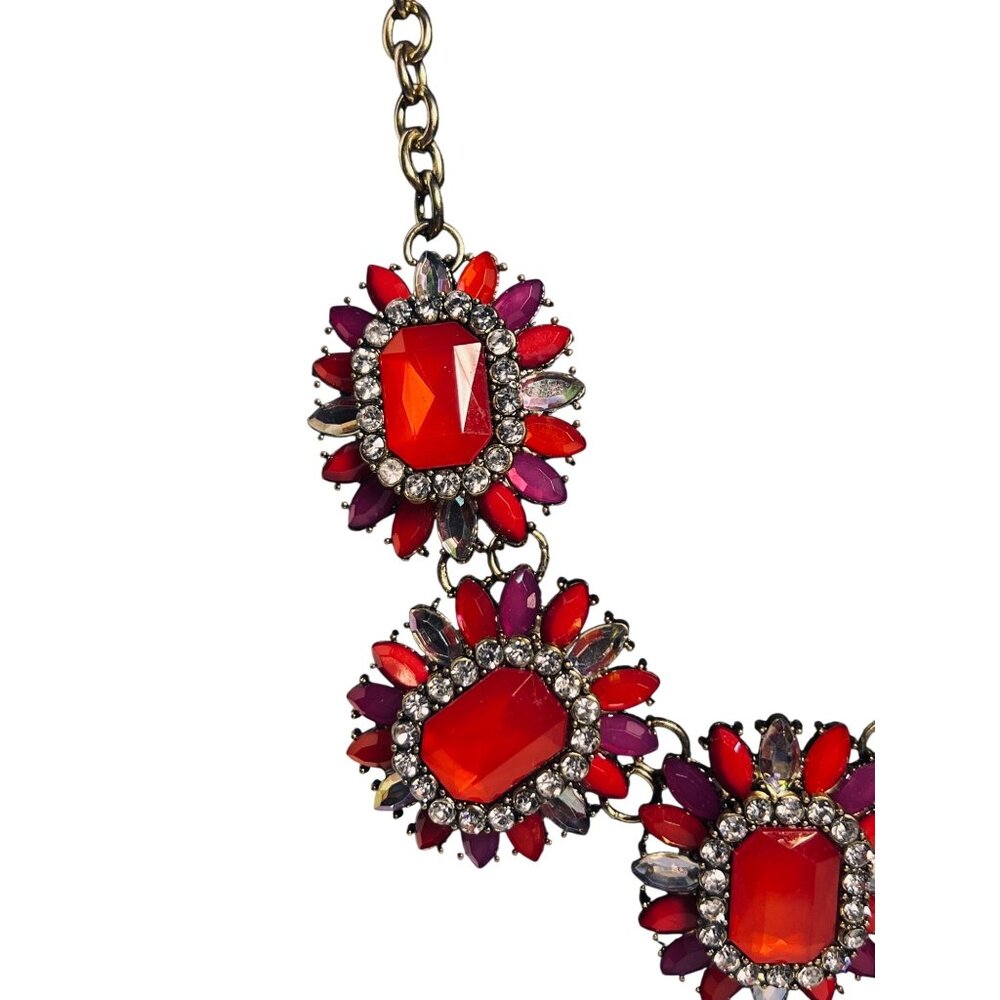 Susan Graver Gold Tone, Red And Pink Floral Statement Necklace (6268) - Picture 3 of 9